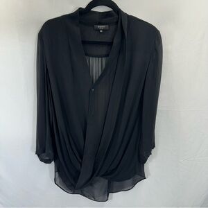 Aritzia Babaton Black Silk Beau Wrap Sheer Blouse size Medium